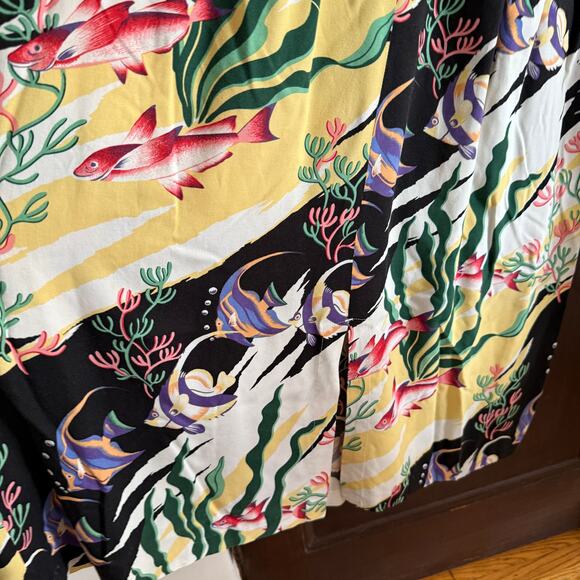 Vintage REYN SPOONER | Women's Fish Print SLeeveless Midi Hawaiian Dress | Sz 14 - Picture 5 of 7